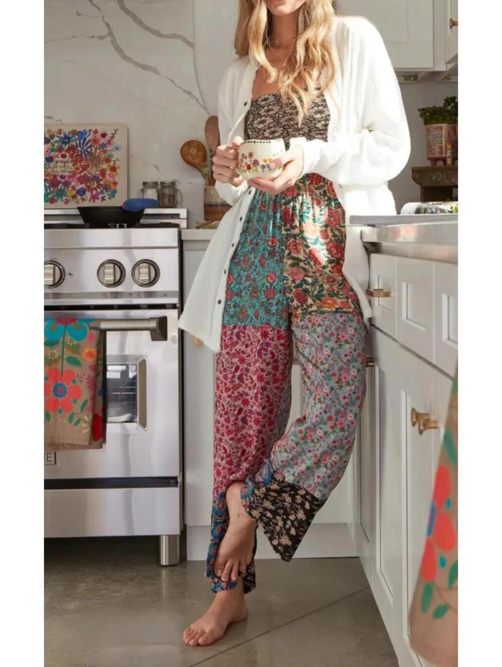 NATURAL LIFE  Mimi Wide Leg Pant - Floral Mix  women's size XS Boho Patchwork